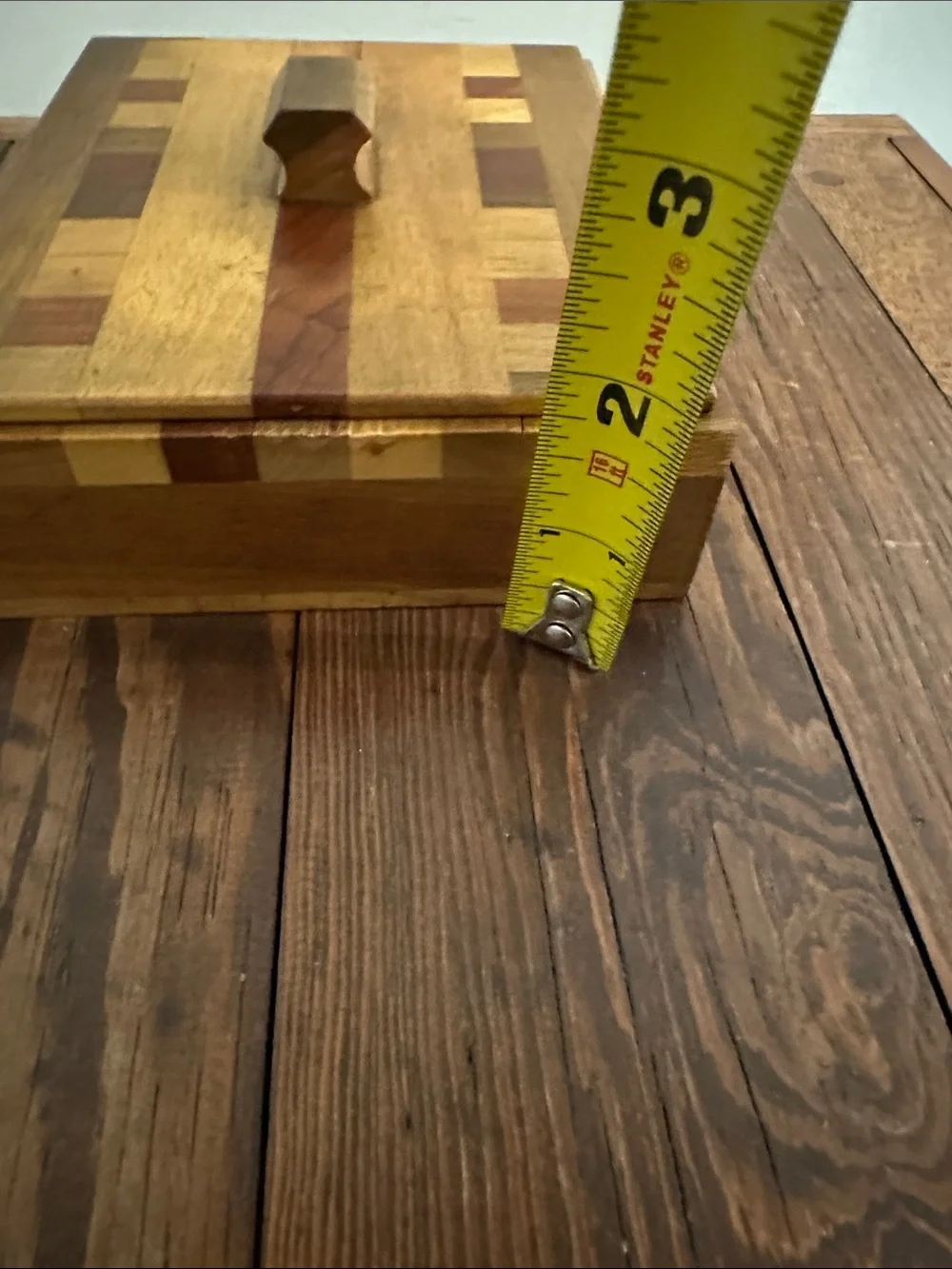 Handcrafted Wooden Decorative Box with Inlaid Accents